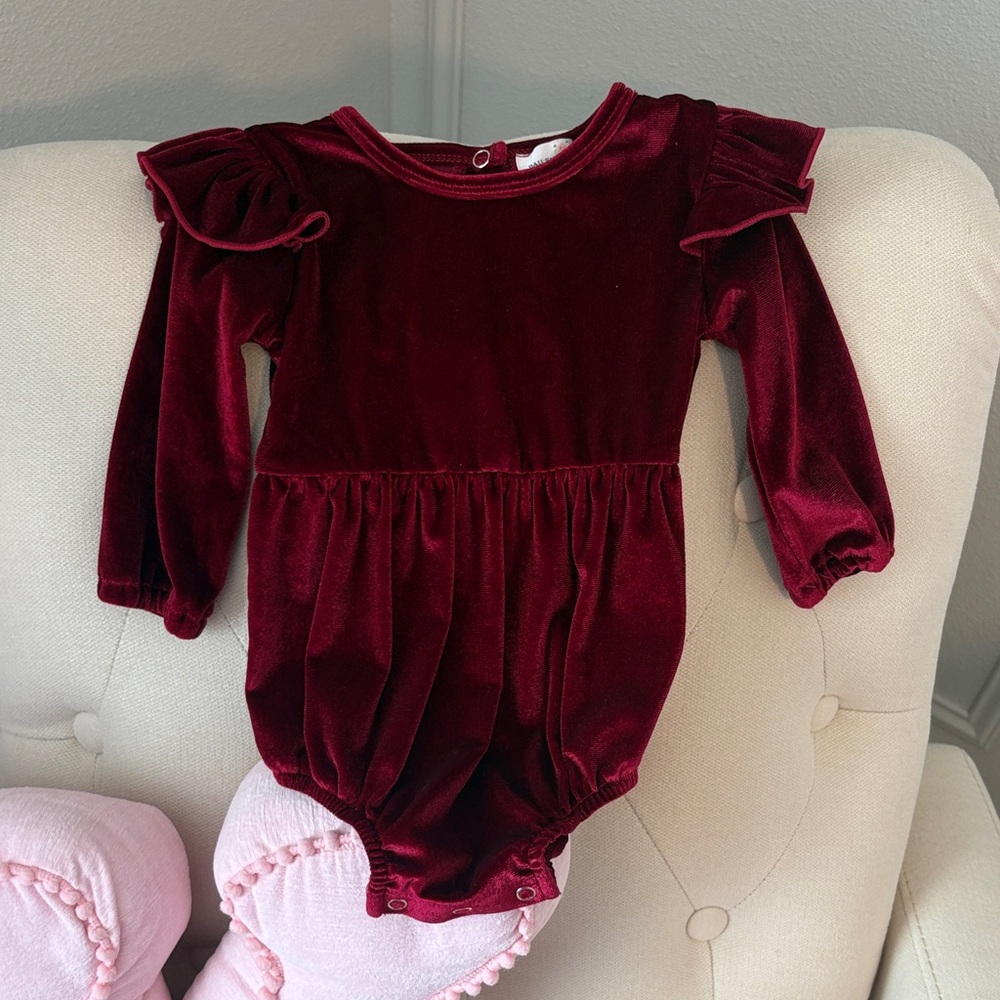 Bailey’s Blossoms Velvet Burgundy Baby bubble Romper